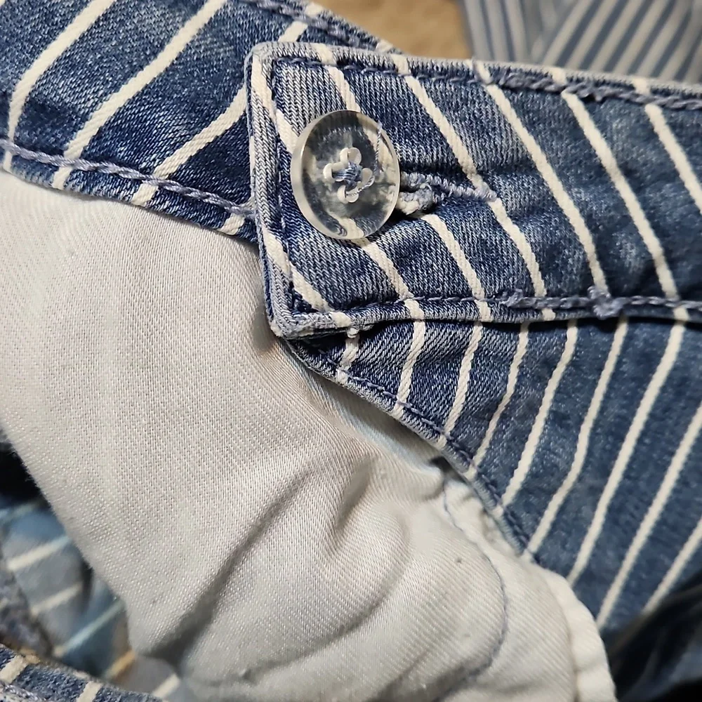 Aqua Striped Cuffed Dad Blue Striped High Waisted Denim Jeans - Picture 12 of 13